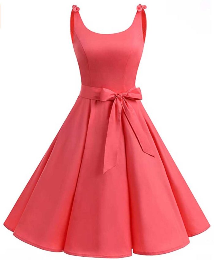 Coral bowknot sleeveless vintage-style dress