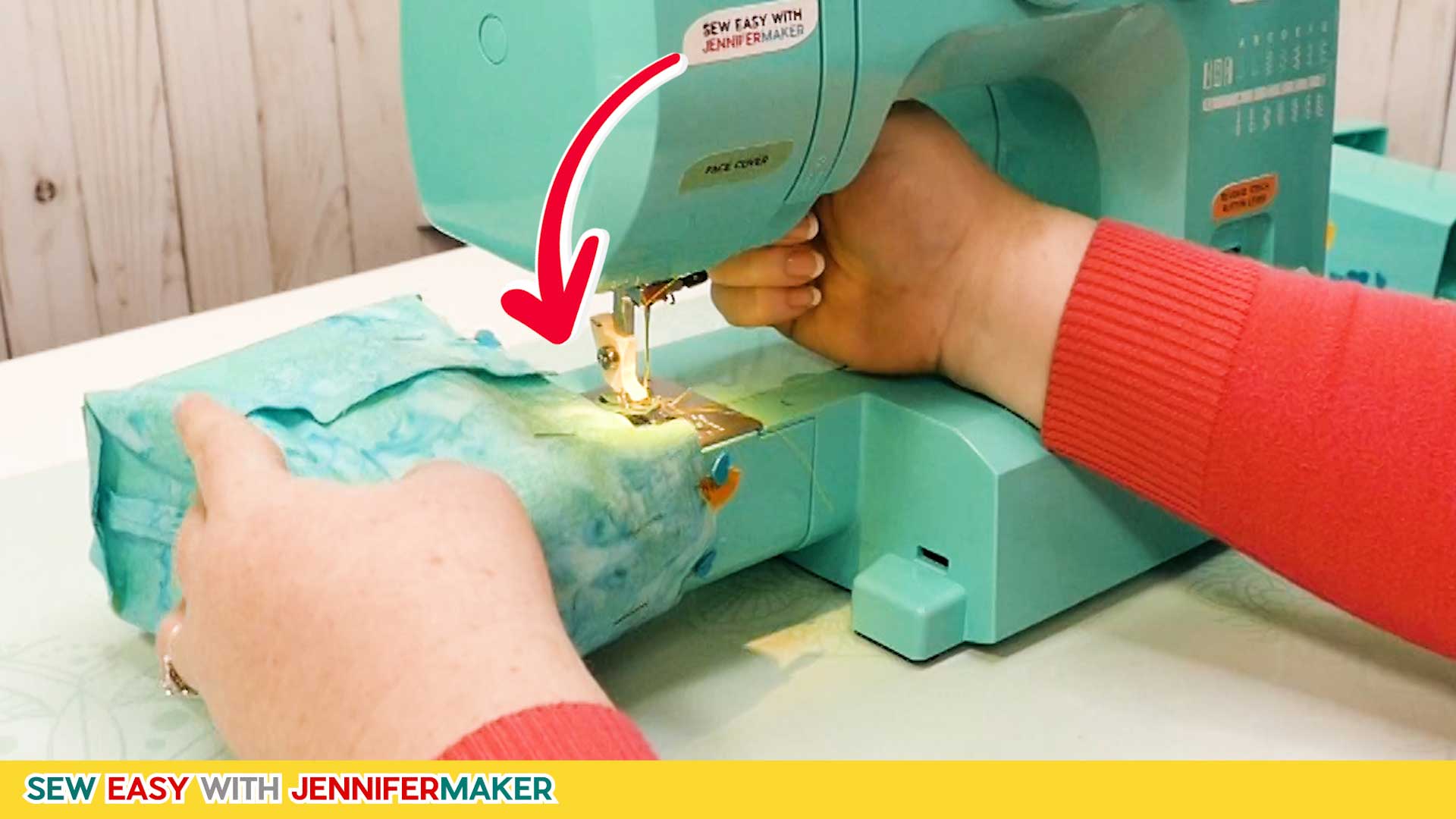 Put the pinned layers over your free arm and sew together between the two points