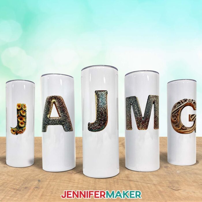 Learn how to Craft Ethically with AI and sublimate an AI-generated glitter letter onto a tumbler in JenniferMaker's tutorial!