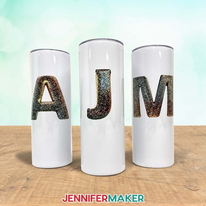 Learn how to Craft Ethically with AI and sublimate an AI-generated glitter letter onto a tumbler in JenniferMaker's tutorial!
