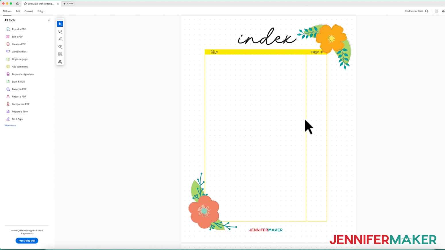 Craft inventory binder opened in adobe acrobat