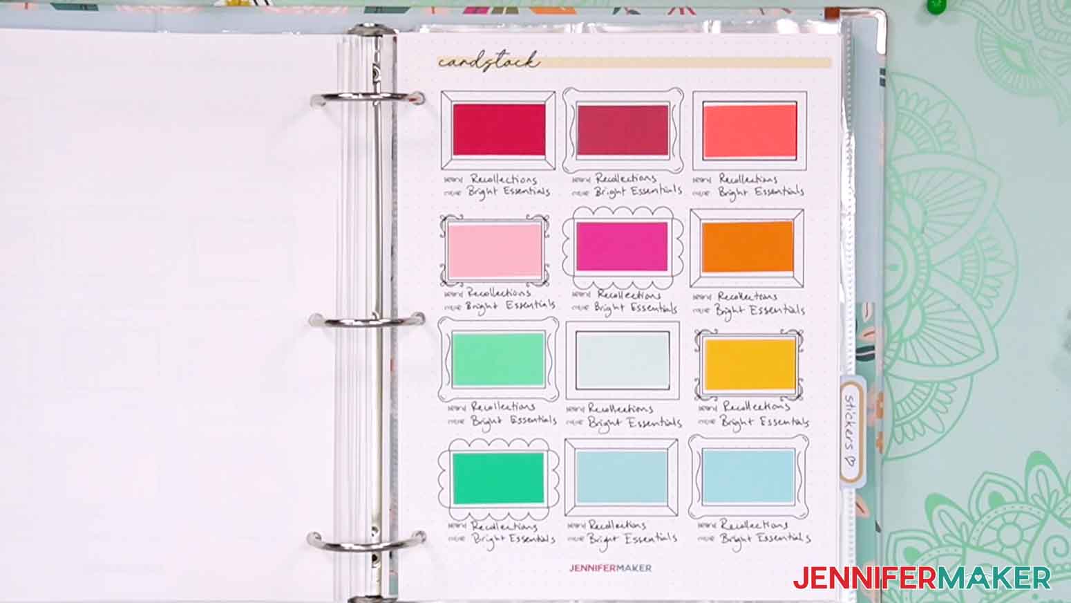 Cut and tape in samples of your cardstock stash using the frames