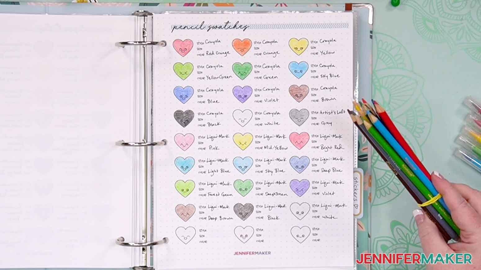 Use a different swatch sheet for each set of drawing supplies