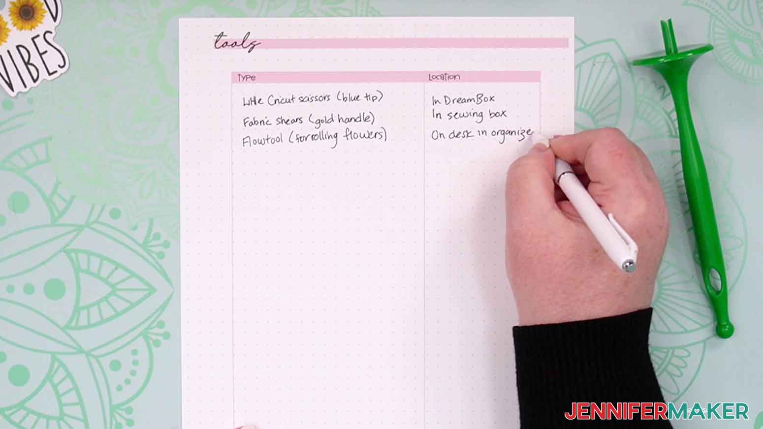 keeping a record of various tools in my craft room for the craft binder