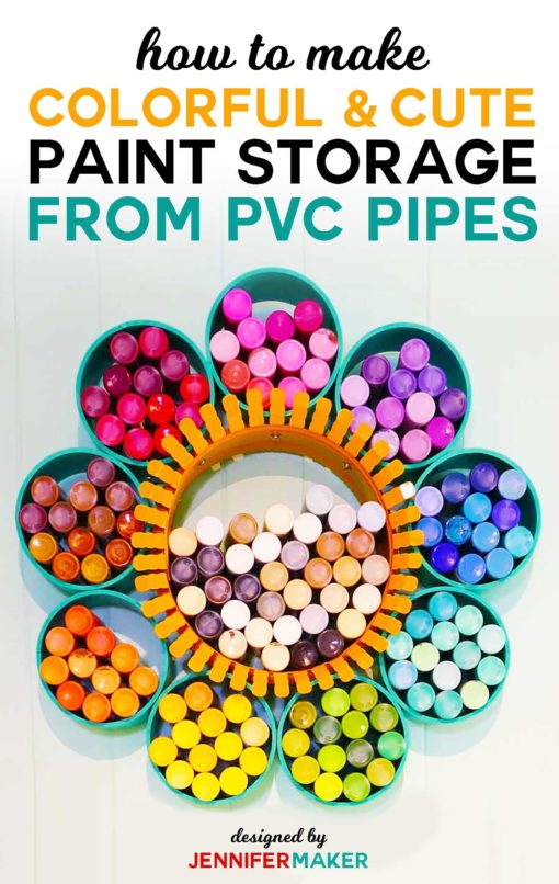 How to Make a Craft Paint Storage Organizer from PVC Pipe and a Duct Collar RIng with this full photo tutorial | #craftroom #storage #organization