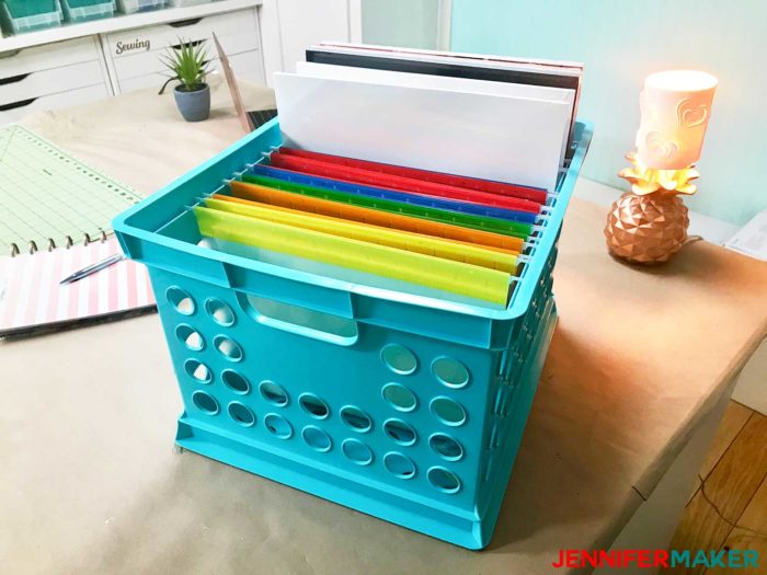 organizador de papeles para el escritorio  Diy office, Book bins, Craft  room organization