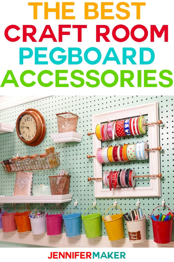 See all the fun craft room pegboard accessory ideas you can find, make or repurpose to store your tools and supplies! I have included a lot of free tutorials and ideas to help you with your craft room organization needs. #diy #tutorial #craftprojects #craftroom