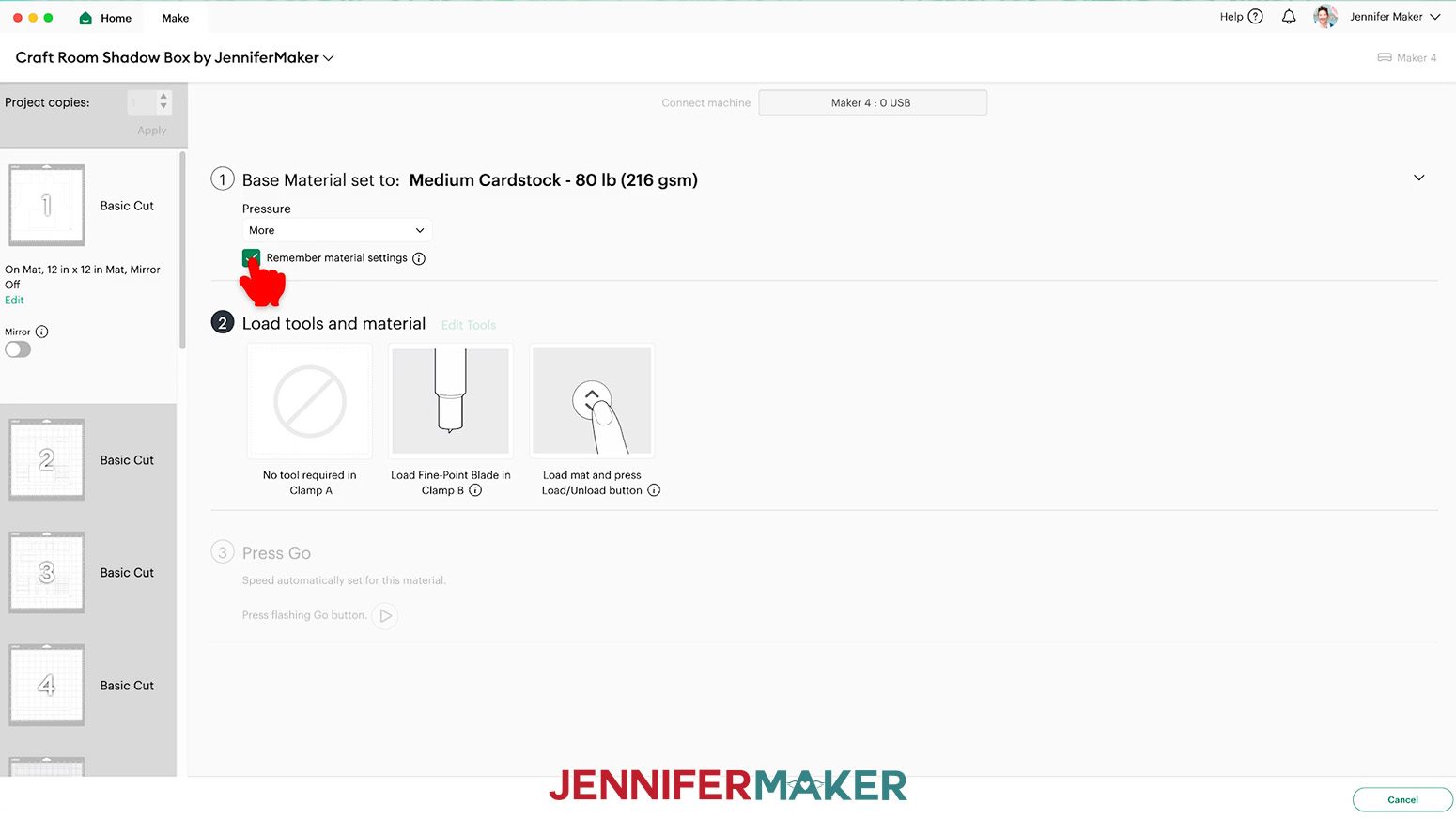 Click the checkbox to "Remember material settings" for all of the mats.