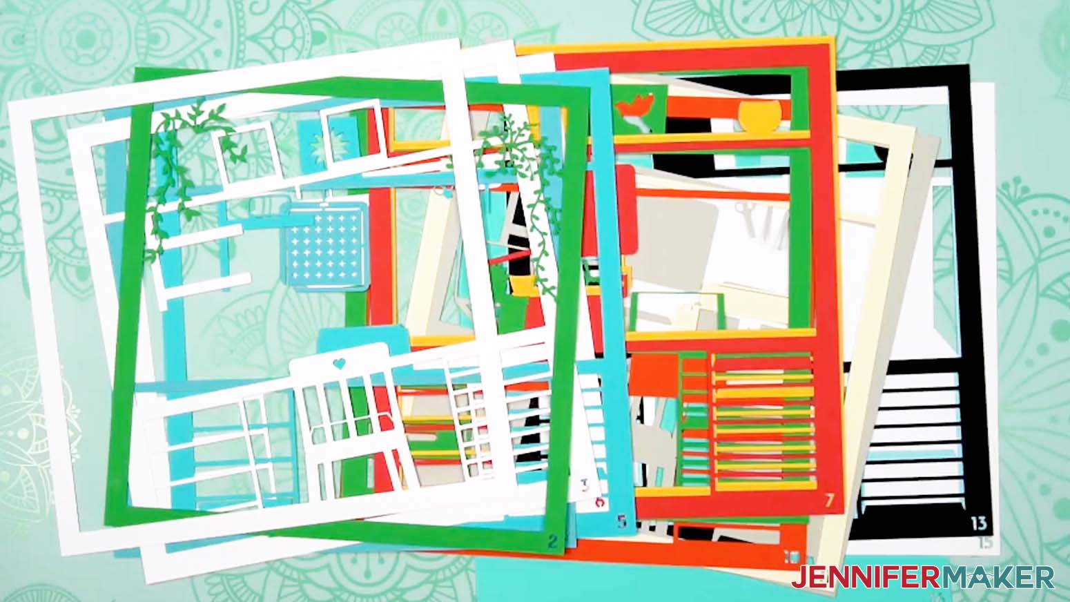 All of the Craft Room Shadow Box layers cut and ready for assembly.