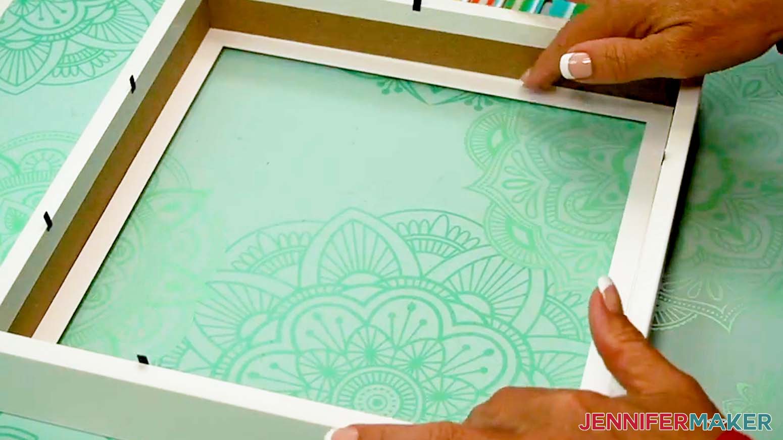 Place the first white border layer inside the shadow box.