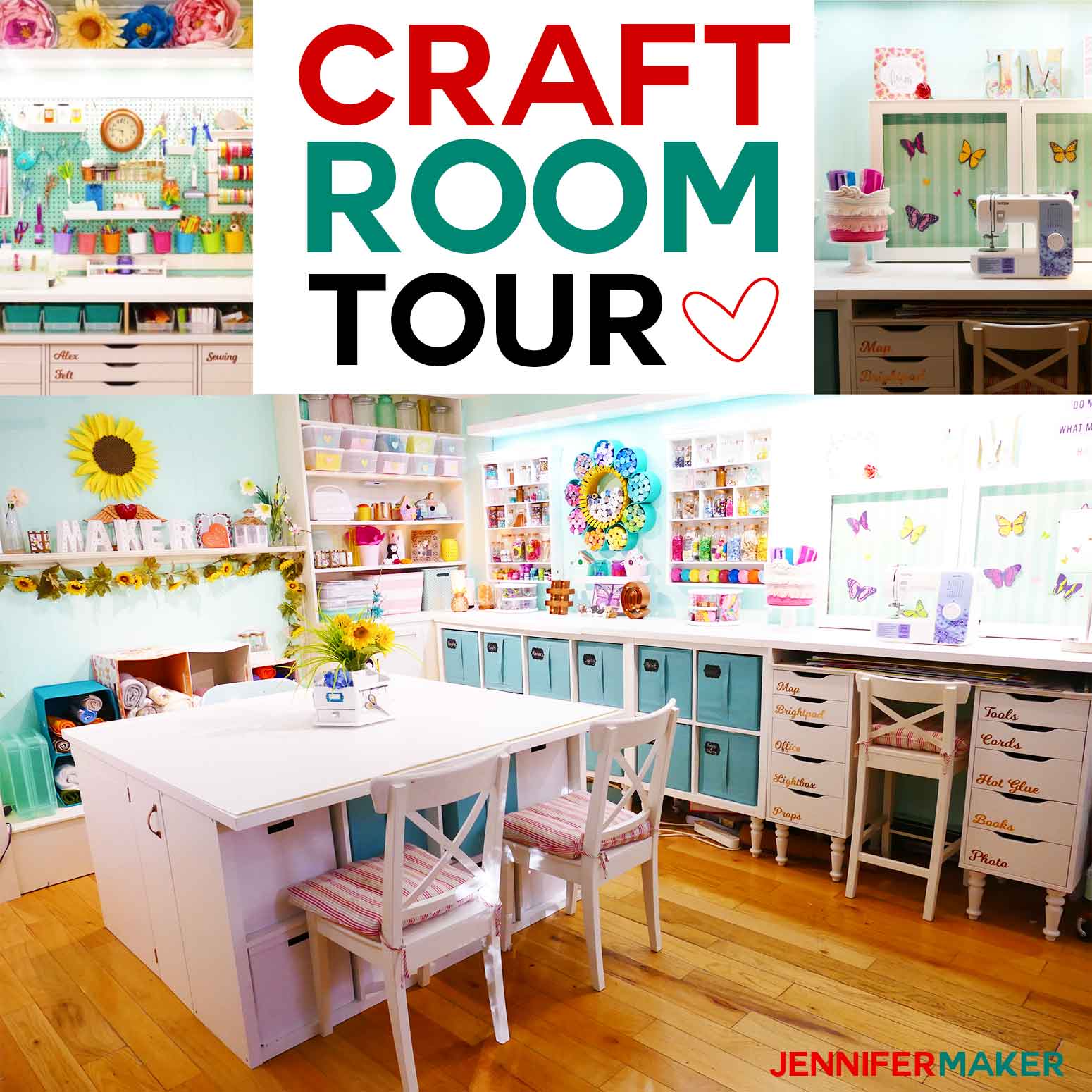 Tour my craft room for great organization and storage ideas! #craftroom #organization #storage #inspiration #crafty | craft room tour