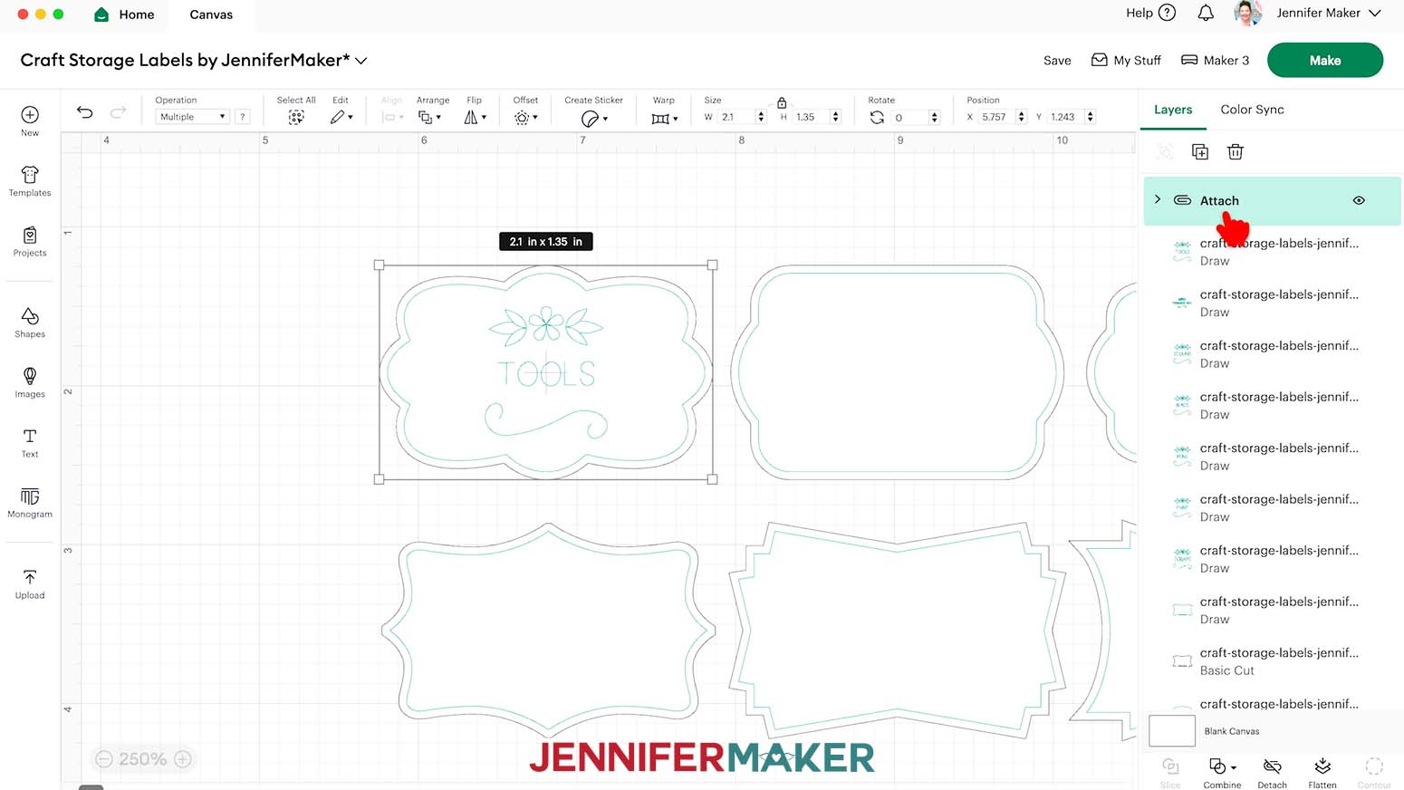 With all three label layers selected, click the Attach icon to keep the layers together.