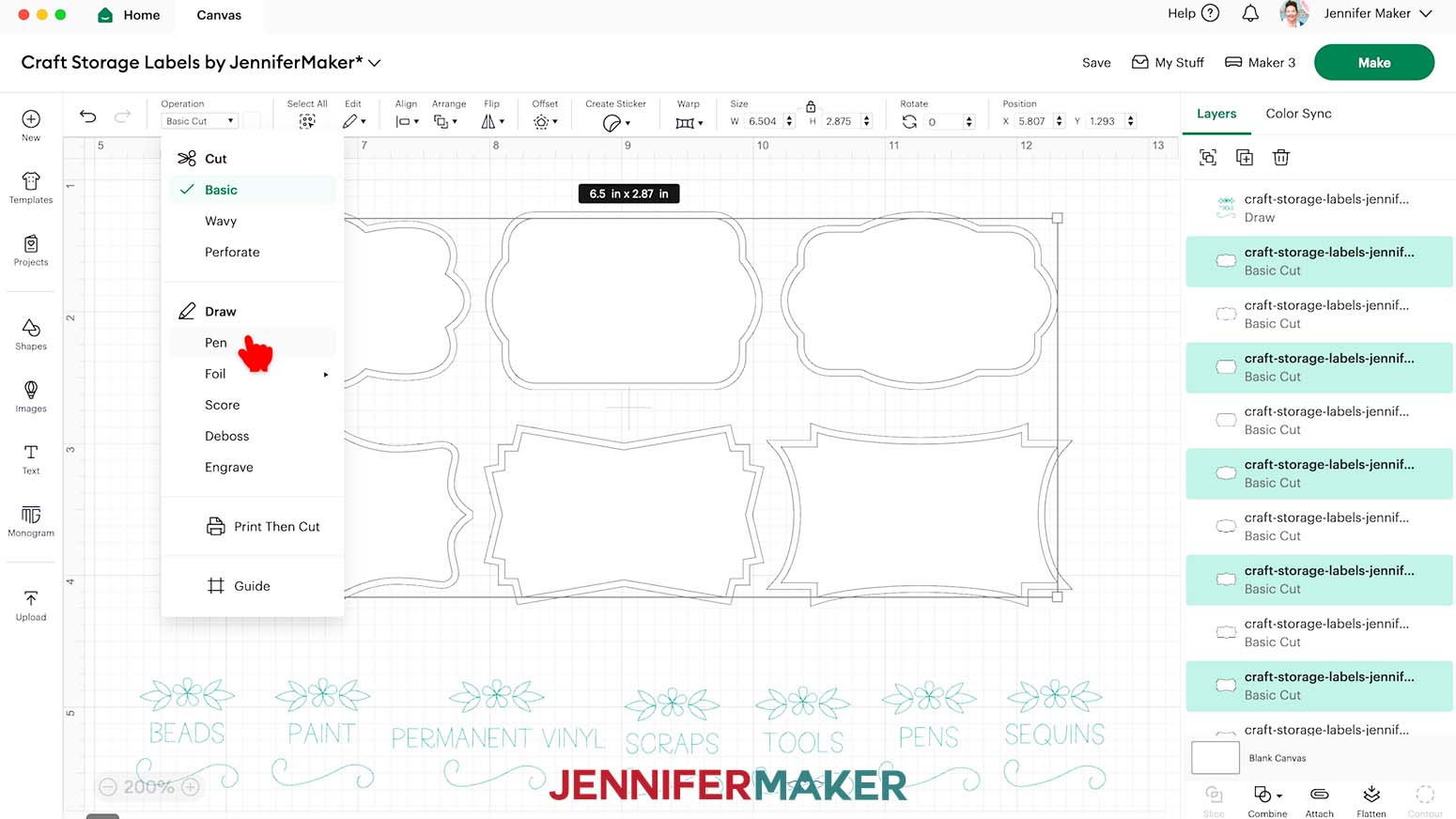 Select the inner line of the label shapes and change the operation to Pen.