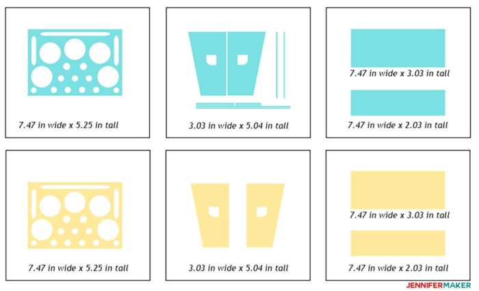 Craft Tool Bench pieces separated by colors and sizes, with dimensions