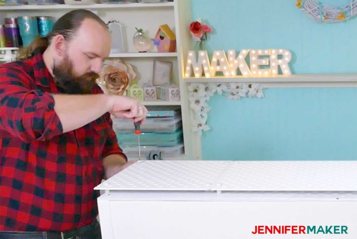 Attaching IKEA Skadis pegboards to the side of the Kallax unit to make a craft vinyl storage unit