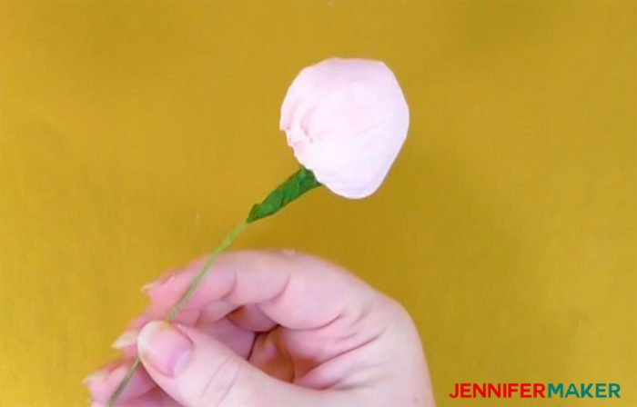 The finished crepe paper peony bud ready for petals.