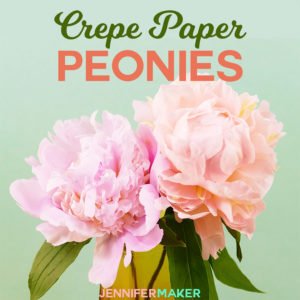 Make crepe paper peony flowers that look realistic! Great home decor, party decorations, and gift toppers. Complete step-by-step tutorial and free pattern/SVG file included. #paperflowers #peony #cricut #silhouette #crepeflowers #svgcutfile