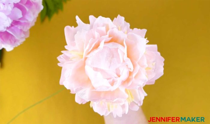 All petals glued onto the crepe paper peony