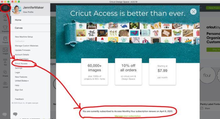 Confirming that you're subscribed to Cricut Access in Design Space