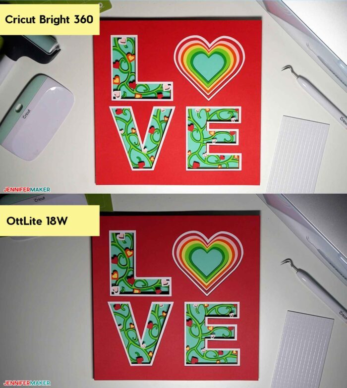 Cricut Bright 260 vs OttLite 18W Lamp Comparison of 3D colorful image