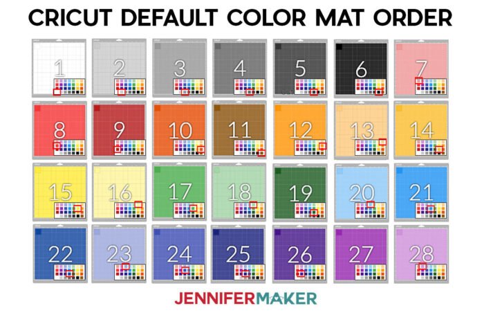 The mat order for the default Cricut color palette