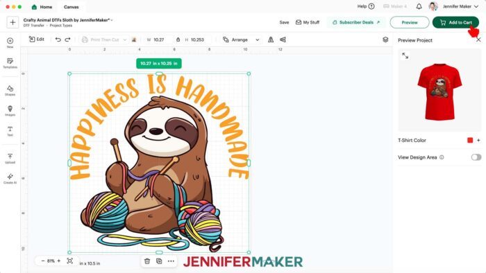 Click Add To Cart to purchase the final Cricut DTF design.