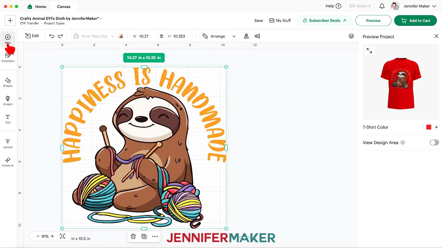 Click New to create a new Cricut DTF design order Canvas.