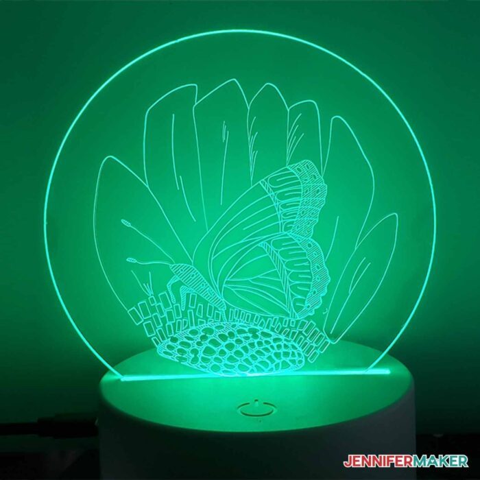 Acrylic nightlight with engraved butterfly design