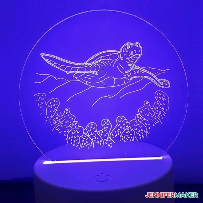 Engraved acrylic nightlight with a turtle design