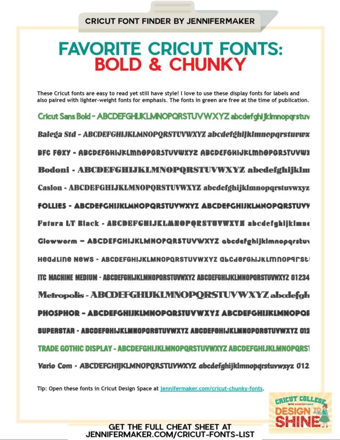 Cricut Fonts List of Bold and Chunky Fonts