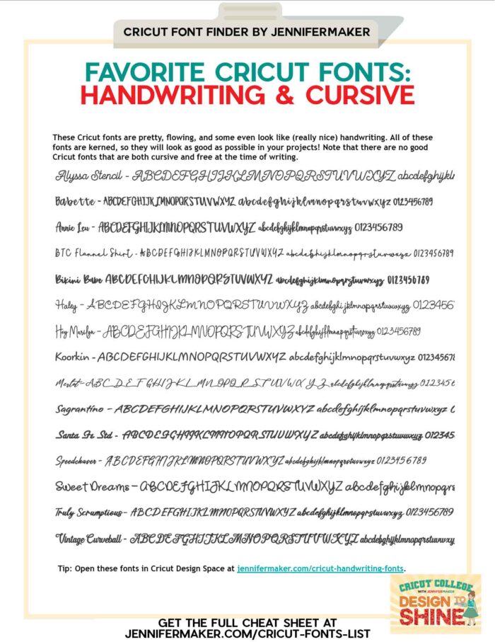 Cricut Fonts List of Handwriting and Cursive Fonts