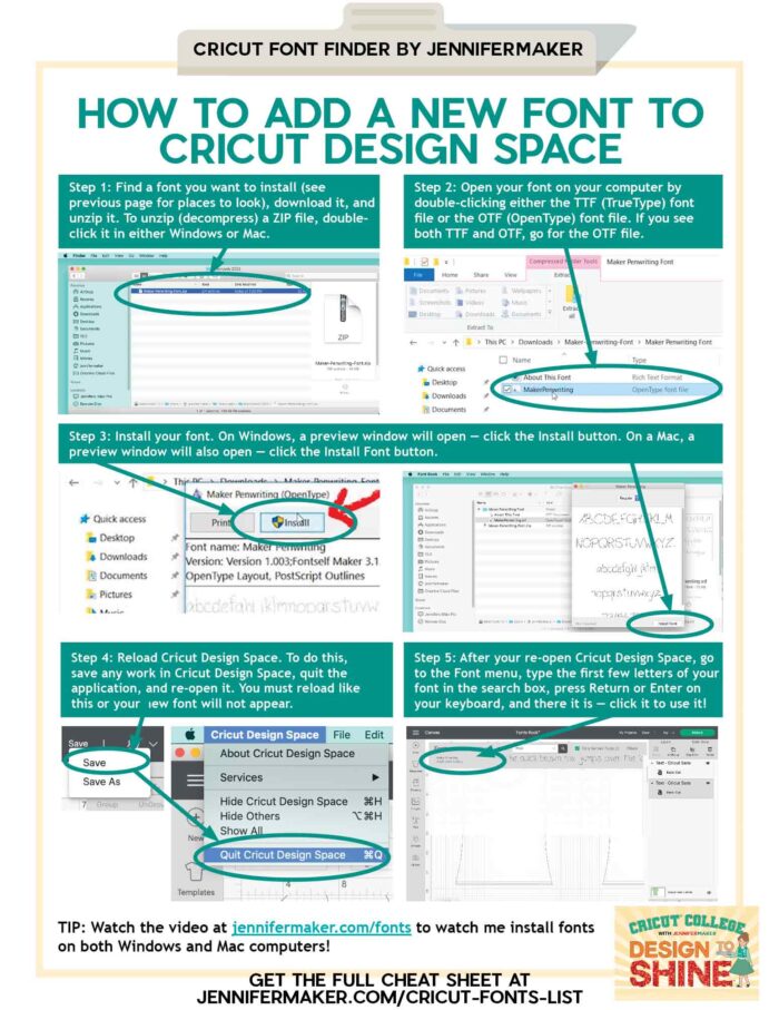 How to add a new font to Cricut Design Space cheat sheet 