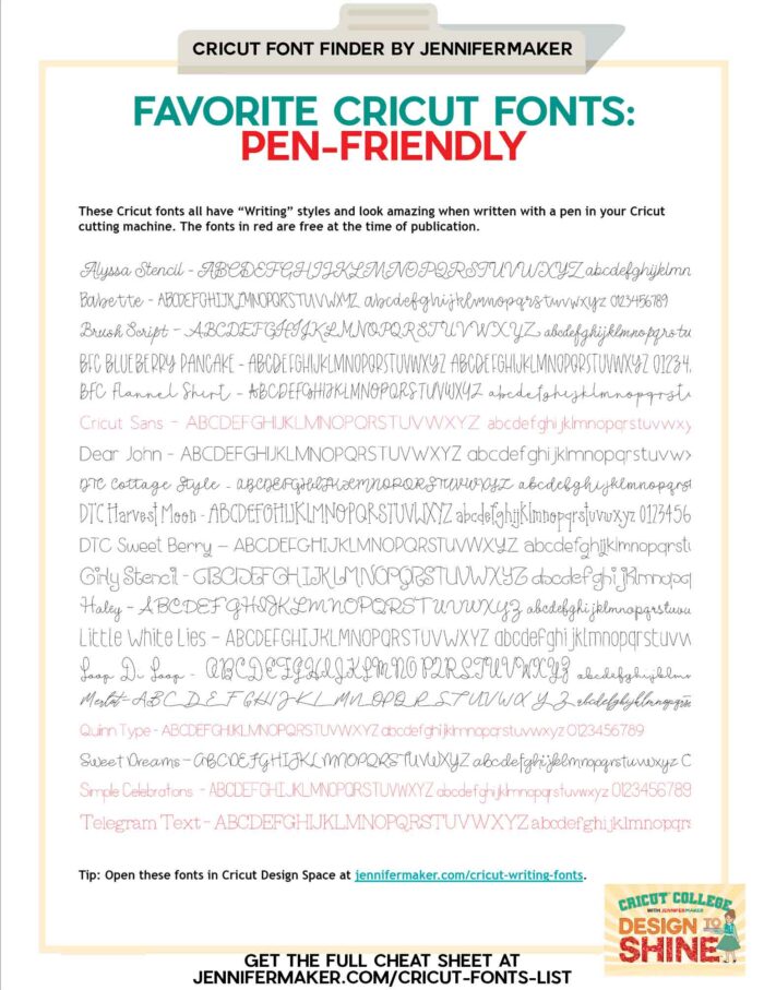 Cricut fonts list of pen-friendly writing fonts