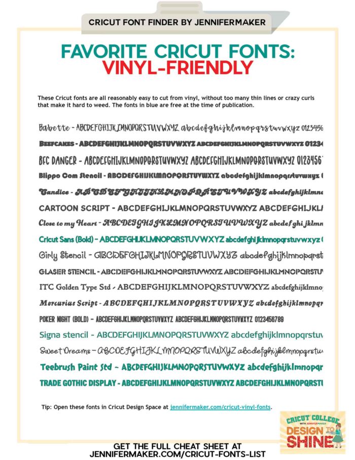Vinyl-Friendly Cricut Fonts List for easier cutting and weeding