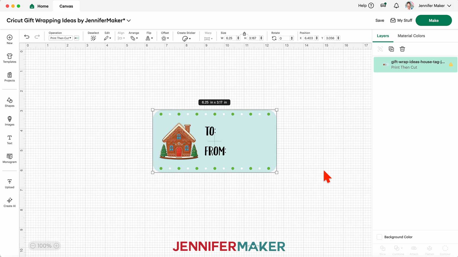 Add a house Gift Label to the Canvas in Cricut Design Space in the Cricut Gift Wrapping Ideas project.