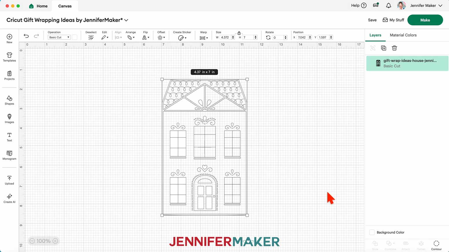Add the house design to the Canvas in Cricut Design Space for the Cricut Pen Gift Wrap in the Cricut Gift Wrapping Ideas project.