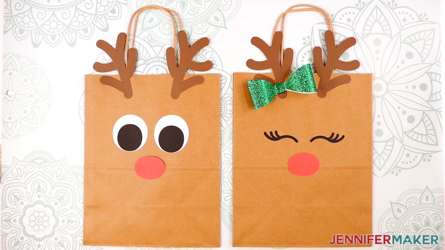 Both finished Reindeer Gift Bags from the Cricut Gift Wrapping Ideas project.