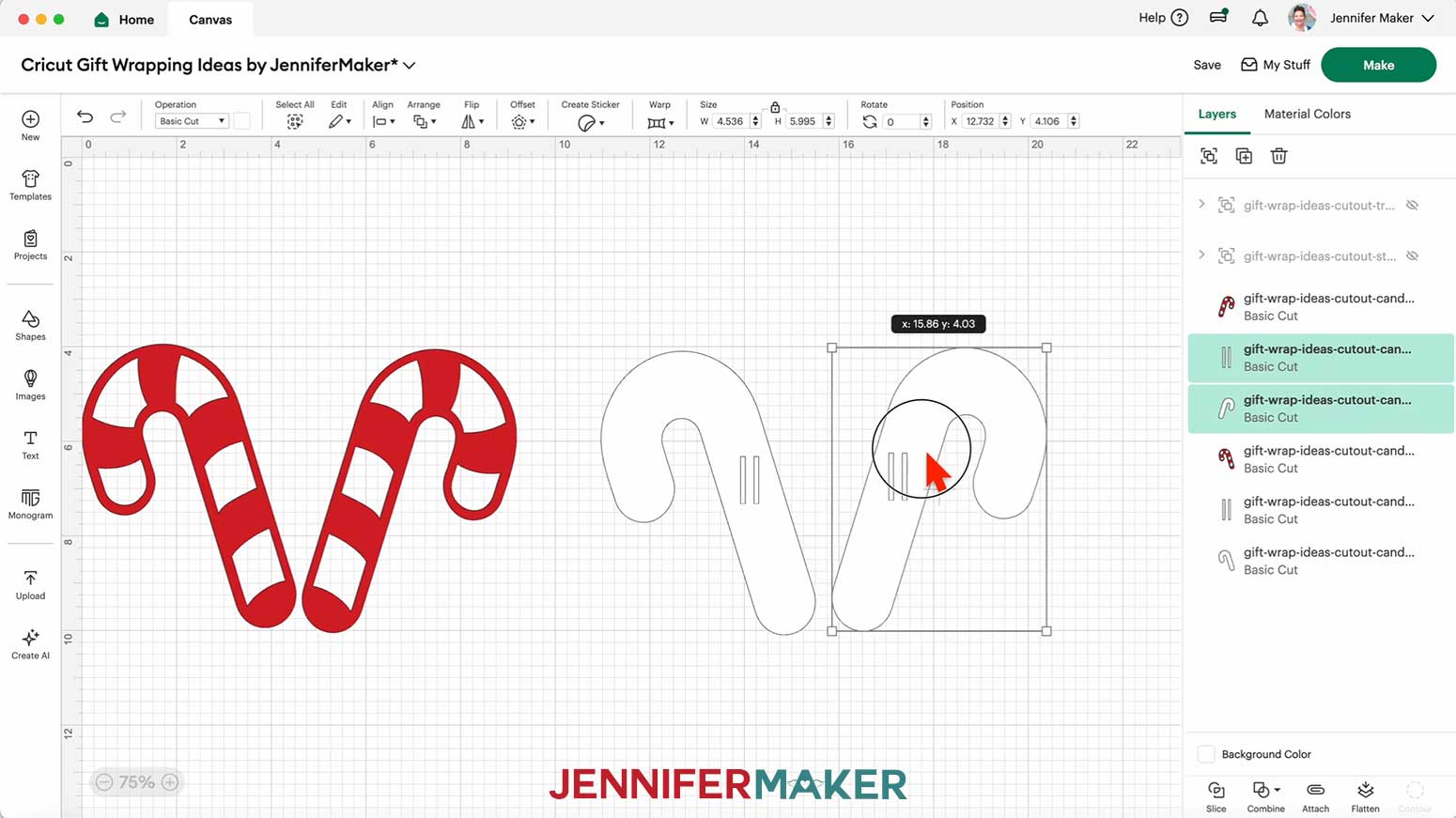 Drag apart the layers of the candy cane design.