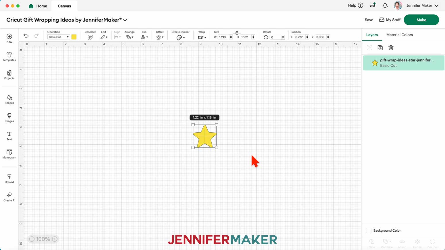 Add the star SVG to your Canvas in Cricut Design Space for the Washi Tape decoration in the Cricut Gift Wrapping Ideas project.