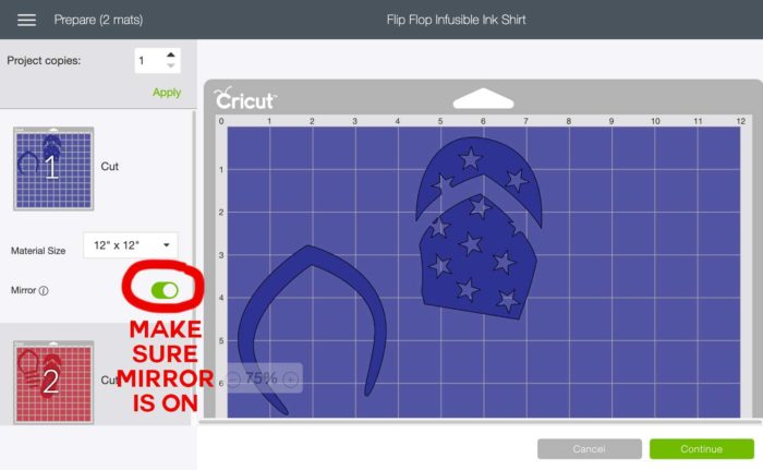 Be sure to mirror your Infusible Ink design before cutting