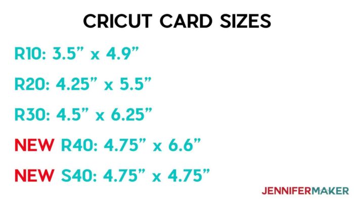 Cricut Card Sizes Chart