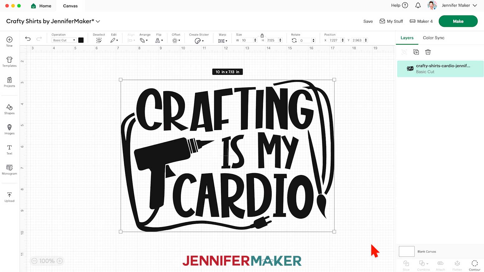 Add the Cricut Iron On Vinyl design to the Design Space Canvas.