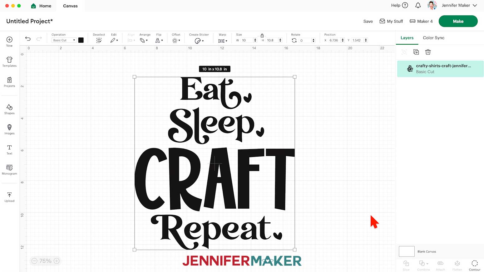 Add the Cricut Iron On Vinyl design to the Design Space Canvas.