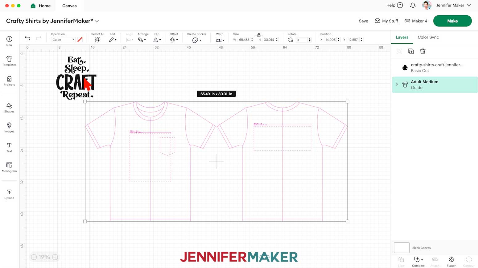 Move the Cricut Iron On Vinyl design on top of the shirt template and resize it to match the template.
