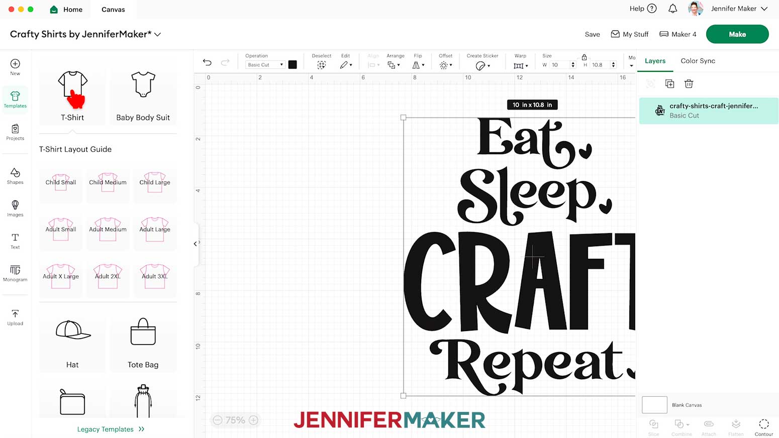 Select the shirt template to add it to the Design Space Canvas.