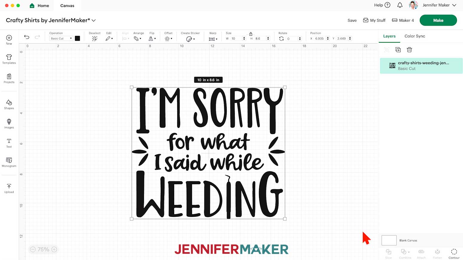 Add the Weeding Cricut Iron On Vinyl design to the Design Space Canvas.