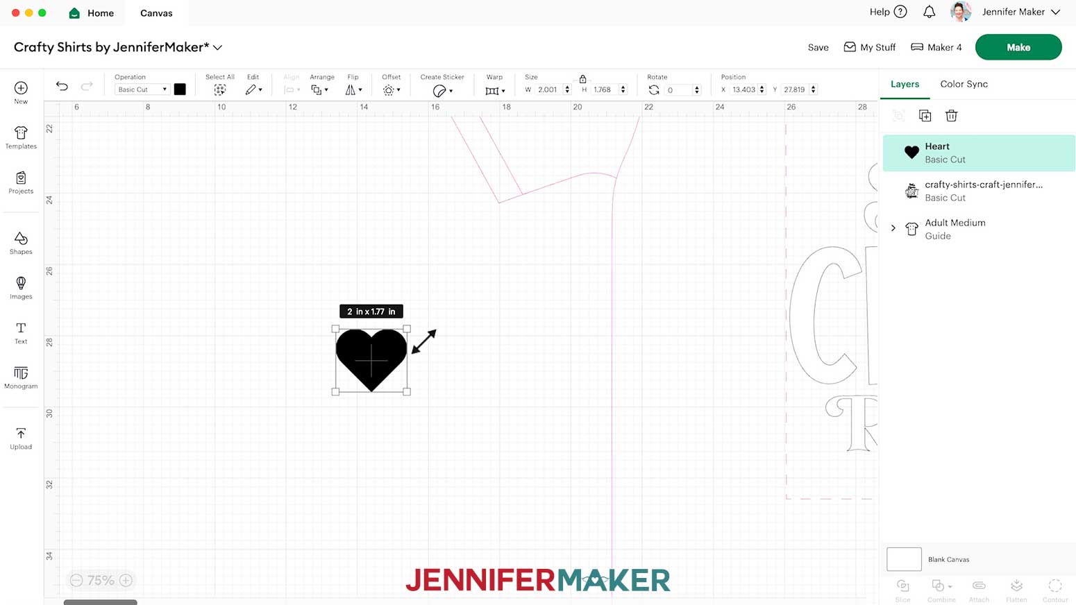 Resize the heart to fit the template.