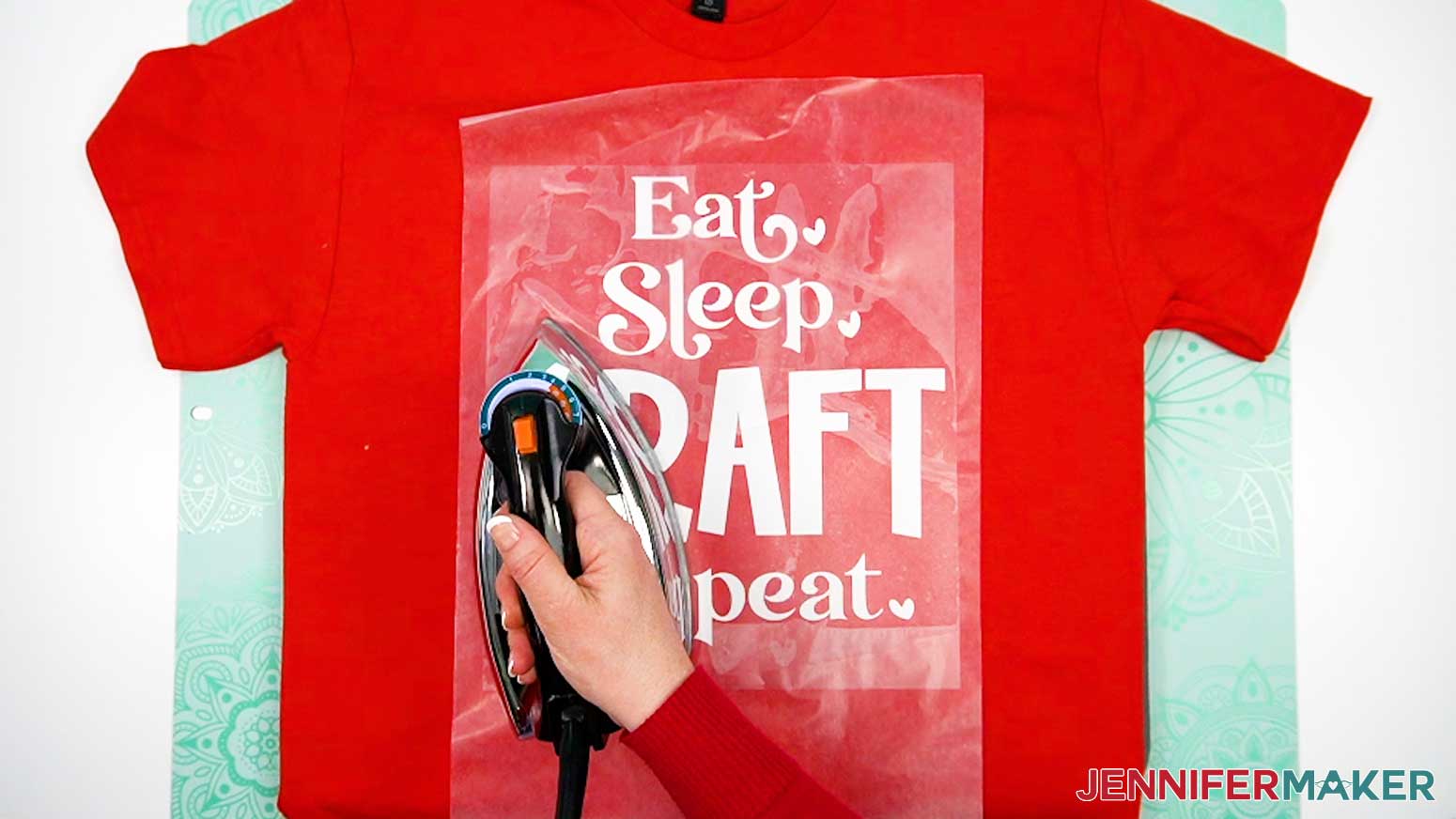 Be sure to press the entire Cricut Iron On Vinyl design with small overlapping sections.