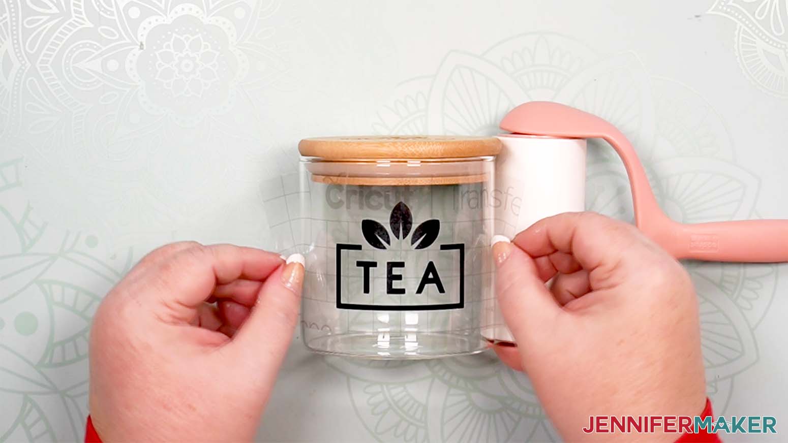 Use the transfer tape to place the Cricut label decal straight on the glass jar.