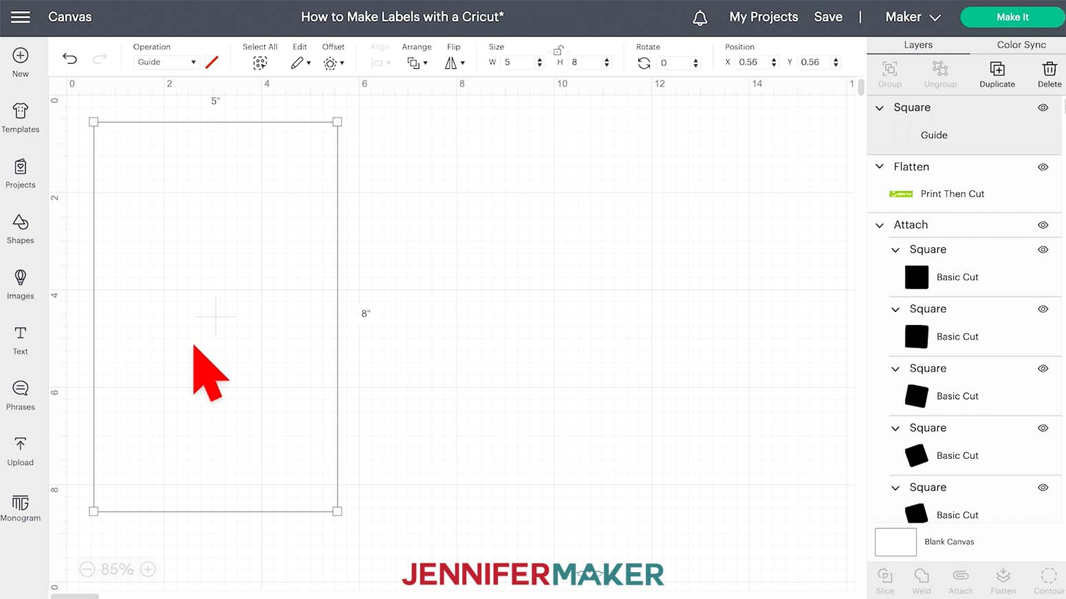 In Cricut Design Space, a Guide shape has an outline but no inner color.